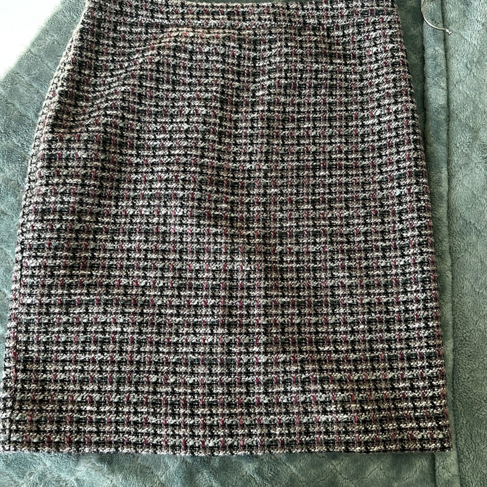 🖤 LOFT Black White Pink Tweed Wool Blend Pencil Skirt Size 0